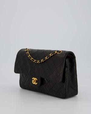 Chanel Vintage Black Medium Classic Double Flap Bag in Lambskin Leather with 24K Gold Hardware