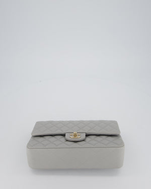 Chanel Light Grey Medium Classic Double Flap Bag in Caviar Leather with Champagne Gold Hardware