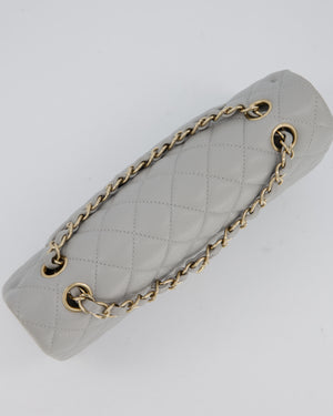 Chanel Light Grey Medium Classic Double Flap Bag in Caviar Leather with Champagne Gold Hardware
