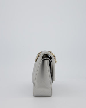 Chanel Light Grey Medium Classic Double Flap Bag in Caviar Leather with Champagne Gold Hardware
