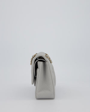 Chanel Light Grey Medium Classic Double Flap Bag in Caviar Leather with Champagne Gold Hardware