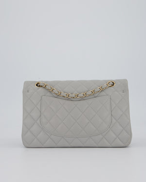 Chanel Light Grey Medium Classic Double Flap Bag in Caviar Leather with Champagne Gold Hardware