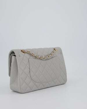 Chanel Light Grey Medium Classic Double Flap Bag in Caviar Leather with Champagne Gold Hardware