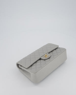 Chanel Light Grey Medium Classic Double Flap Bag in Caviar Leather with Champagne Gold Hardware