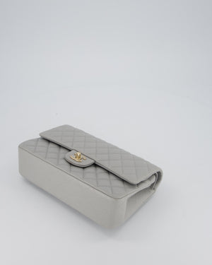 Chanel Light Grey Medium Classic Double Flap Bag in Caviar Leather with Champagne Gold Hardware