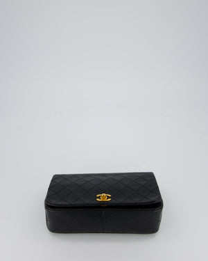 Chanel Vintage Black Full Flap Rectangular Bag in Lambskin Leather with 24K Gold Hardware