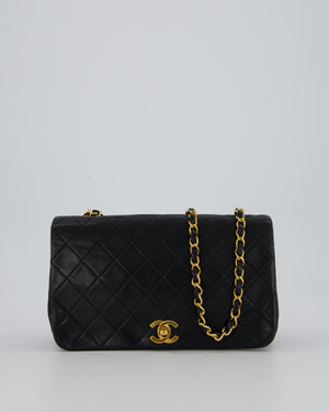 Chanel Vintage Black Full Flap Rectangular Bag in Lambskin Leather with 24K Gold Hardware