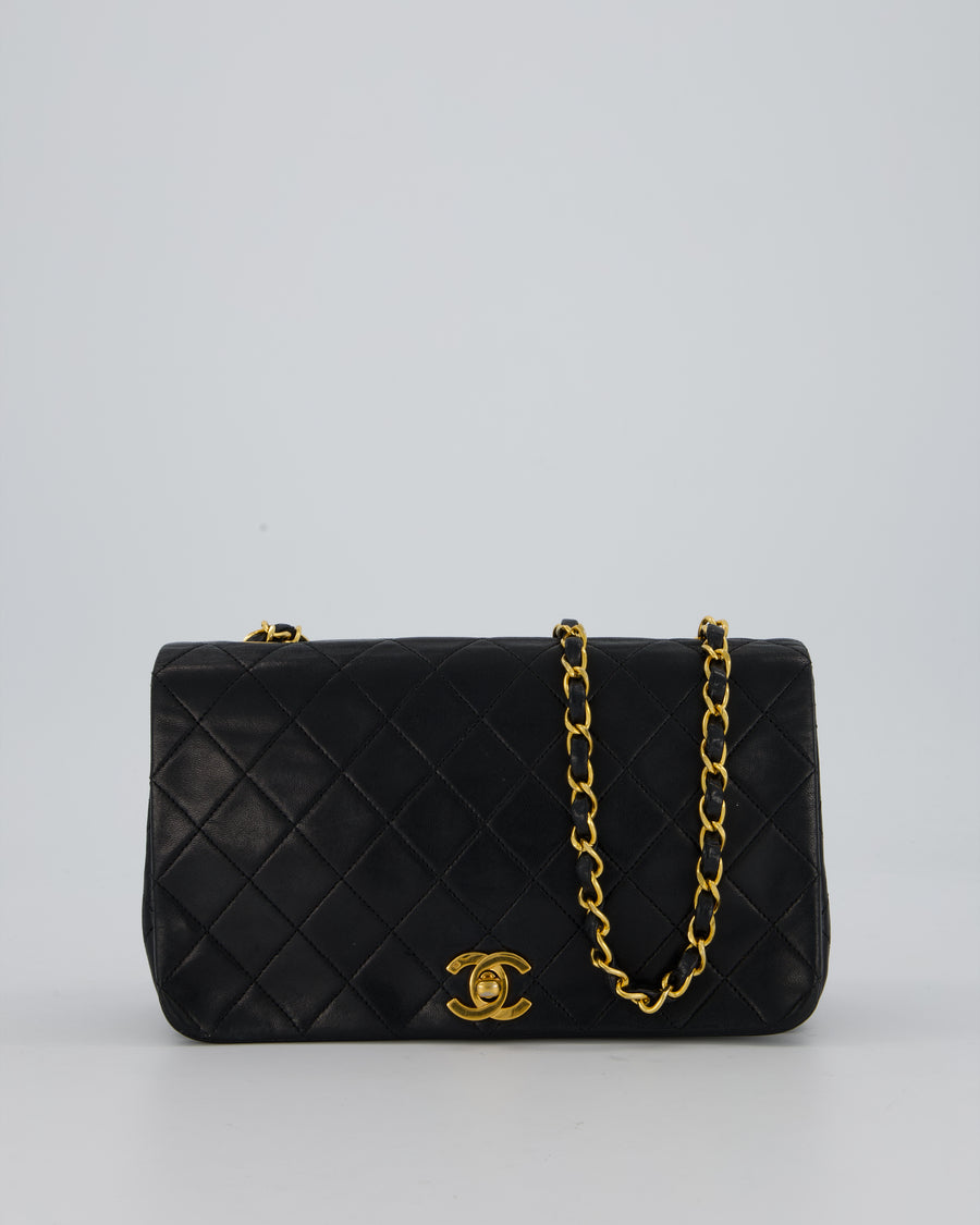 Chanel Vintage Black Full Flap Rectangular Bag in Lambskin Leather with 24K Gold Hardware