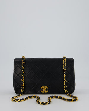 Chanel Vintage Black Full Flap Rectangular Bag in Lambskin Leather with 24K Gold Hardware