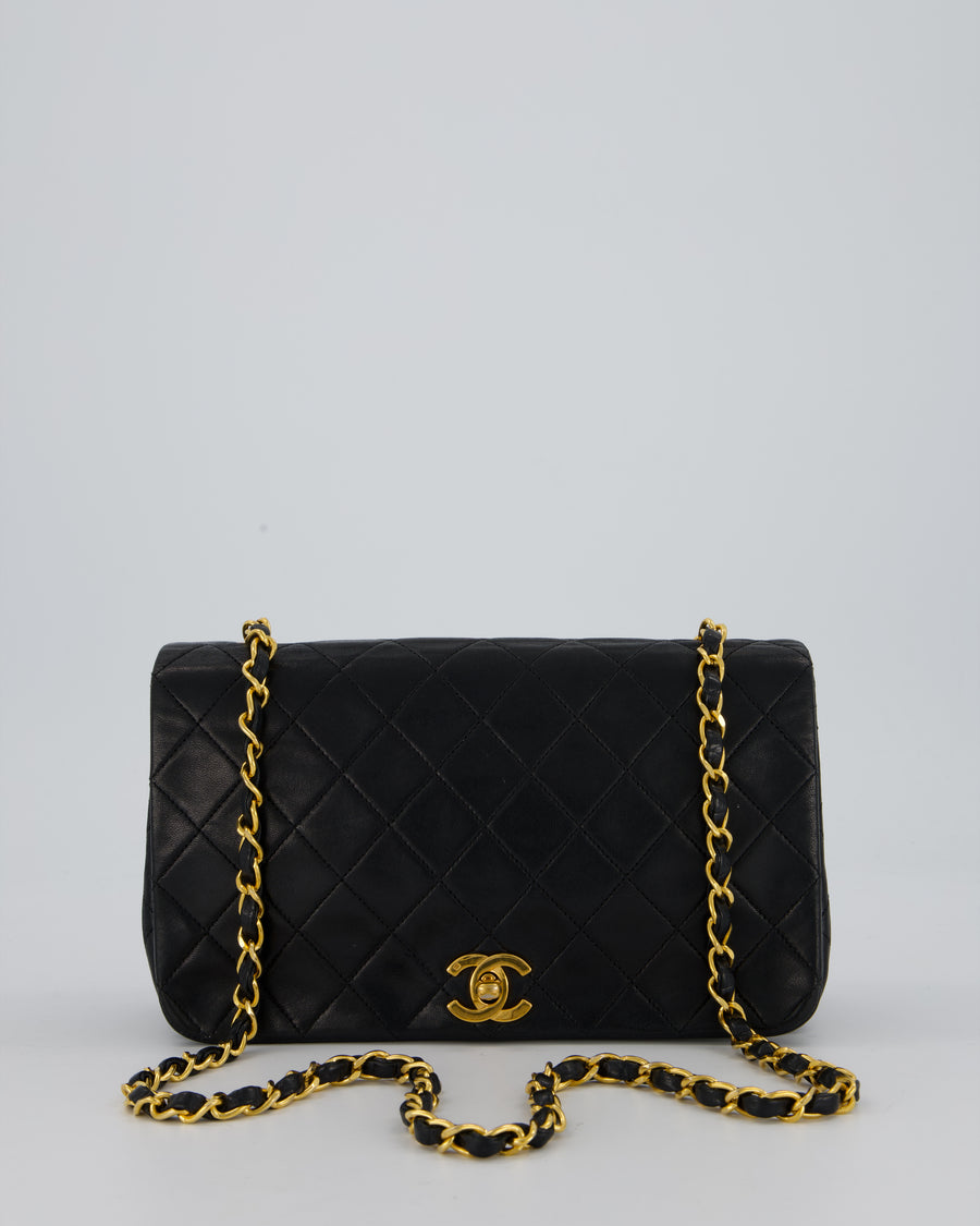 Chanel Vintage Black Full Flap Rectangular Bag in Lambskin Leather with 24K Gold Hardware