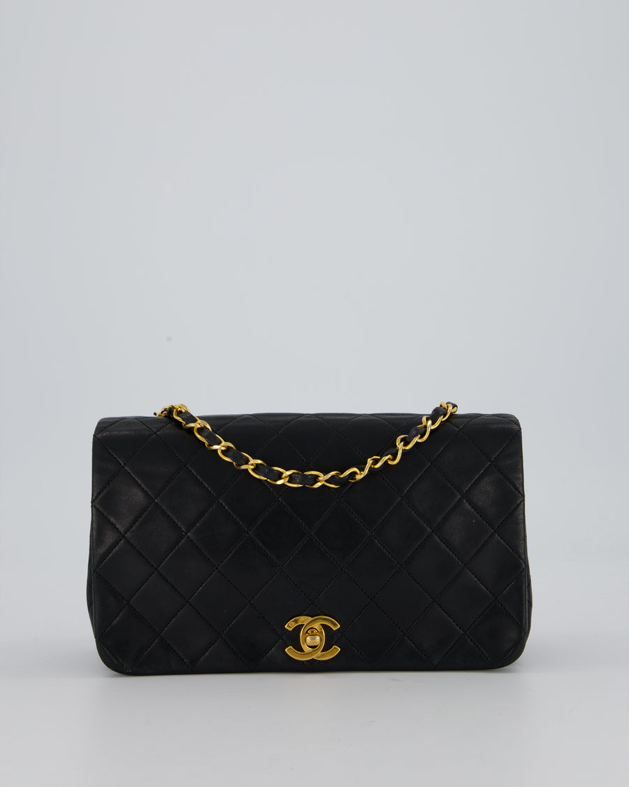 Chanel Vintage Black Full Flap Rectangular Bag in Lambskin Leather with 24K Gold Hardware