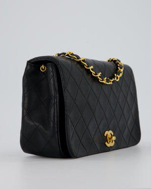 Chanel Vintage Black Full Flap Rectangular Bag in Lambskin Leather with 24K Gold Hardware