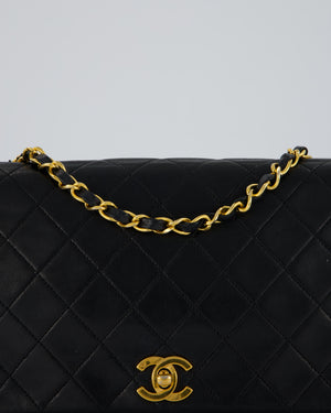 Chanel Vintage Black Full Flap Rectangular Bag in Lambskin Leather with 24K Gold Hardware