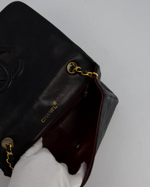 Chanel Vintage Black Full Flap Rectangular Bag in Lambskin Leather with 24K Gold Hardware