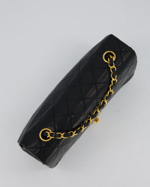 Chanel Vintage Black Full Flap Rectangular Bag in Lambskin Leather with 24K Gold Hardware