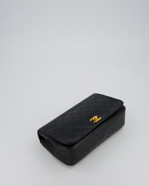 Chanel Vintage Black Full Flap Rectangular Bag in Lambskin Leather with 24K Gold Hardware