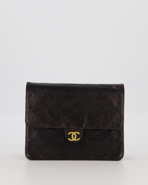 Chanel Vintage Small Square Single Flap Bag in Dark Brown Lambskin Leather with 24K Gold Hardware