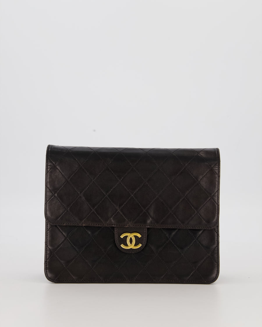 Chanel Vintage Small Square Single Flap Bag in Dark Brown Lambskin Leather with 24K Gold Hardware