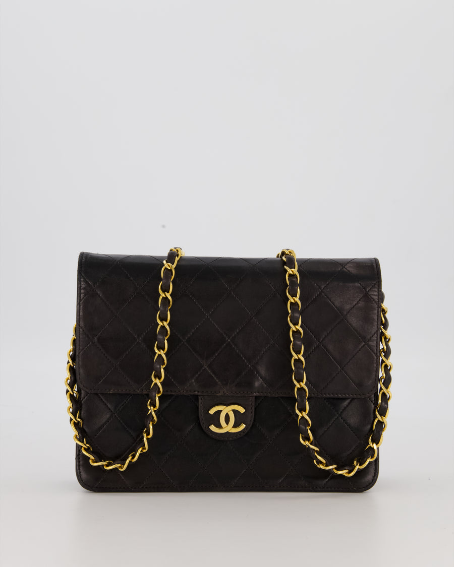 Chanel Vintage Small Square Single Flap Bag in Dark Brown Lambskin Leather with 24K Gold Hardware