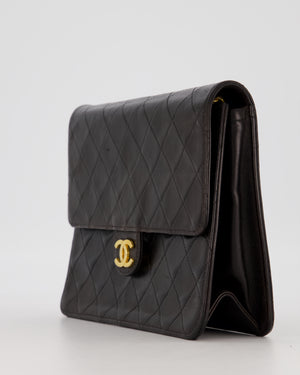 Chanel Vintage Small Square Single Flap Bag in Dark Brown Lambskin Leather with 24K Gold Hardware