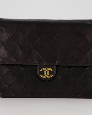 Chanel Vintage Small Square Single Flap Bag in Dark Brown Lambskin Leather with 24K Gold Hardware