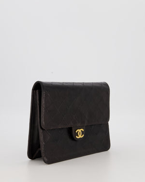 Chanel Vintage Small Square Single Flap Bag in Dark Brown Lambskin Leather with 24K Gold Hardware