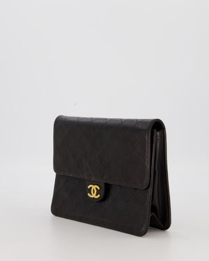 Chanel Vintage Small Square Single Flap Bag in Dark Brown Lambskin Leather with 24K Gold Hardware