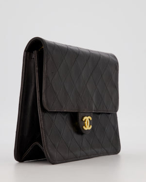 Chanel Vintage Small Square Single Flap Bag in Dark Brown Lambskin Leather with 24K Gold Hardware