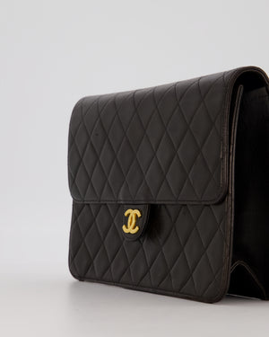 Chanel Vintage Medium Square Single Flap Bag in Black Lambskin Leather with 24K Gold Hardware