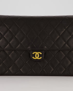Chanel Vintage Medium Square Single Flap Bag in Black Lambskin Leather with 24K Gold Hardware