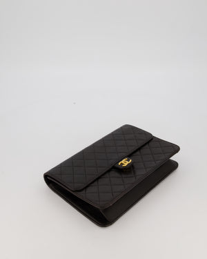 Chanel Vintage Medium Square Single Flap Bag in Black Lambskin Leather with 24K Gold Hardware