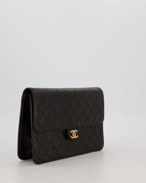 Chanel Vintage Medium Square Single Flap Bag in Black Lambskin Leather with 24K Gold Hardware