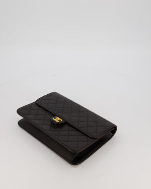 Chanel Vintage Medium Square Single Flap Bag in Black Lambskin Leather with 24K Gold Hardware