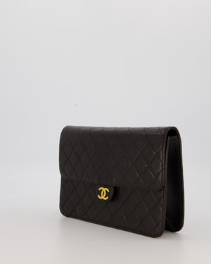 Chanel Vintage Medium Square Single Flap Bag in Black Lambskin Leather with 24K Gold Hardware