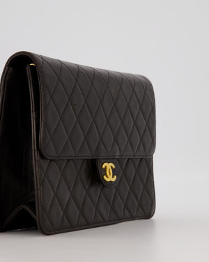Chanel Vintage Medium Square Single Flap Bag in Black Lambskin Leather with 24K Gold Hardware