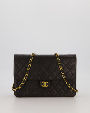 Chanel Vintage Medium Square Single Flap Bag in Black Lambskin Leather with 24K Gold Hardware