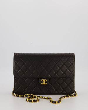 Chanel Vintage Medium Square Single Flap Bag in Black Lambskin Leather with 24K Gold Hardware
