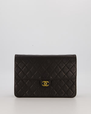 Chanel Vintage Medium Square Single Flap Bag in Black Lambskin Leather with 24K Gold Hardware
