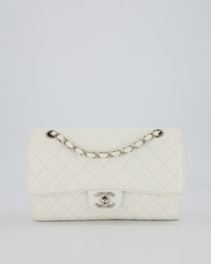 Chanel White Seasonal Double Flap Bag in Caviar Leather with Silver Hardware