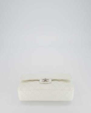 Chanel White Seasonal Double Flap Bag in Caviar Leather with Silver Hardware