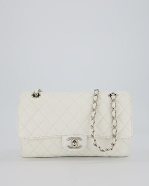 Chanel White Seasonal Double Flap Bag in Caviar Leather with Silver Hardware