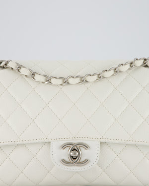 Chanel White Seasonal Double Flap Bag in Caviar Leather with Silver Hardware
