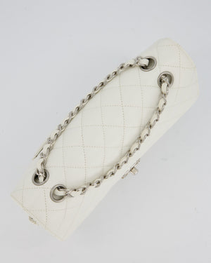 Chanel White Seasonal Double Flap Bag in Caviar Leather with Silver Hardware
