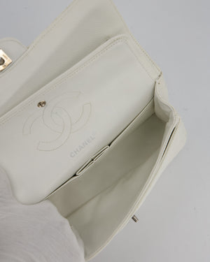 Chanel White Seasonal Double Flap Bag in Caviar Leather with Silver Hardware