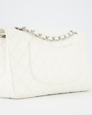 Chanel White Seasonal Double Flap Bag in Caviar Leather with Silver Hardware
