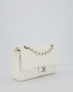 Chanel White Seasonal Double Flap Bag in Caviar Leather with Silver Hardware