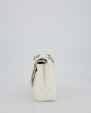 Chanel White Seasonal Double Flap Bag in Caviar Leather with Silver Hardware
