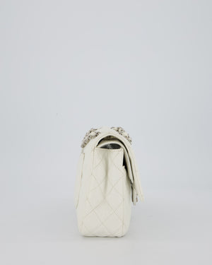 Chanel White Seasonal Double Flap Bag in Caviar Leather with Silver Hardware