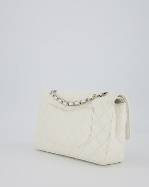 Chanel White Seasonal Double Flap Bag in Caviar Leather with Silver Hardware