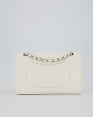 Chanel White Seasonal Double Flap Bag in Caviar Leather with Silver Hardware